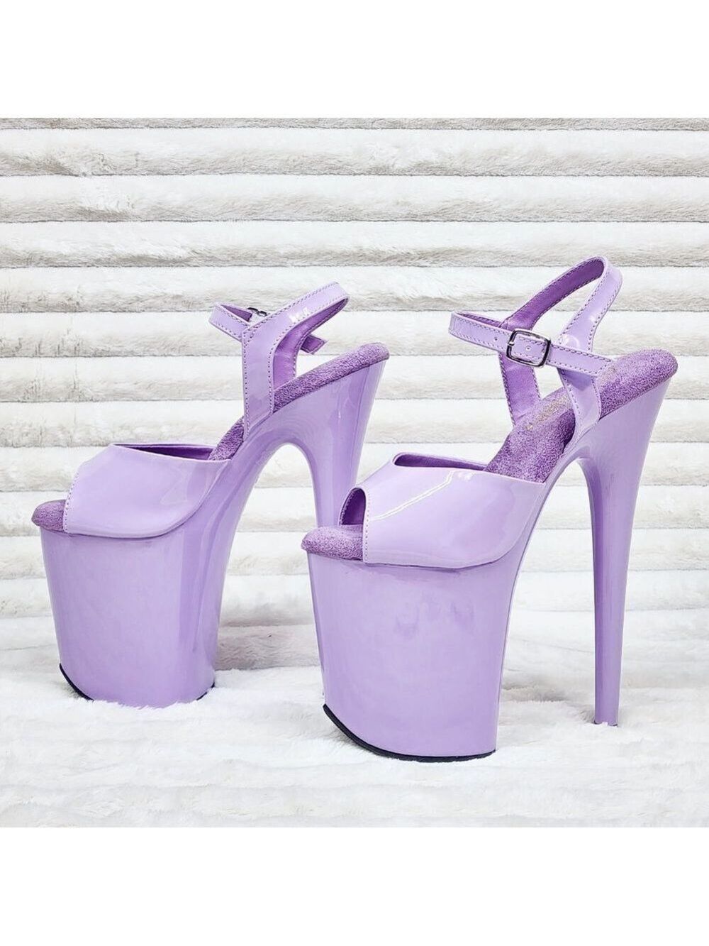 809 Lavender Lilac Patent Ankle Strap Platform 8" High Heel Sandals - Picture 6 of 10